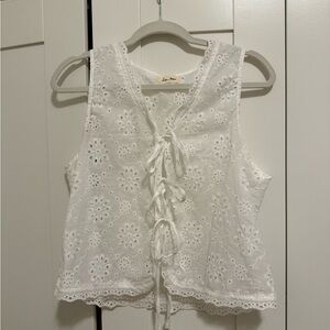Love Notes White Eyelet Lace-Up Tank Top